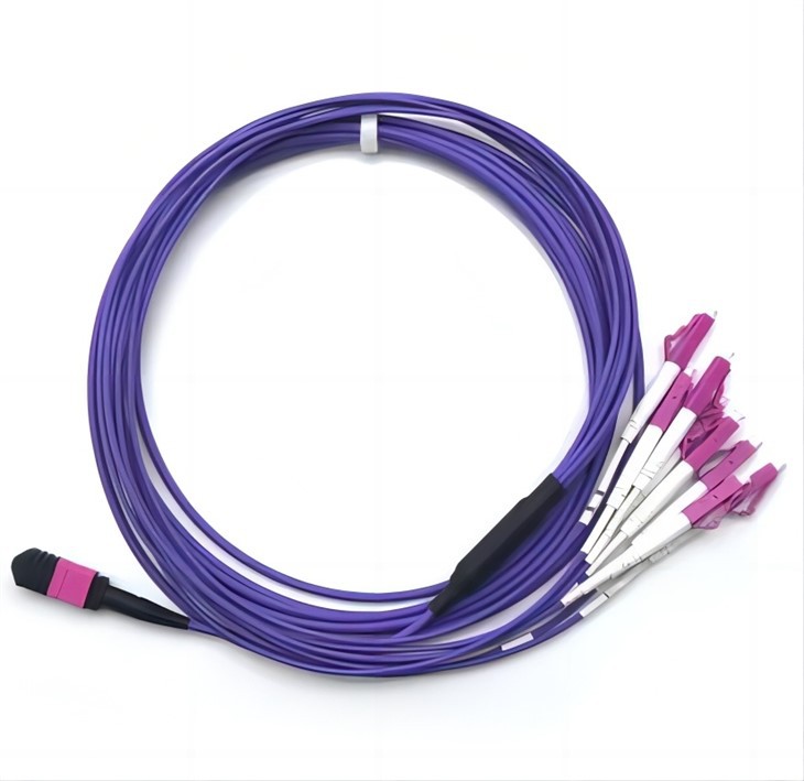 كابل 3.0mm Polarity B 12F MPO MTP-8LC متعدد الأوضاع مع غلاف Plenum OM4 بلون بنفسجي
